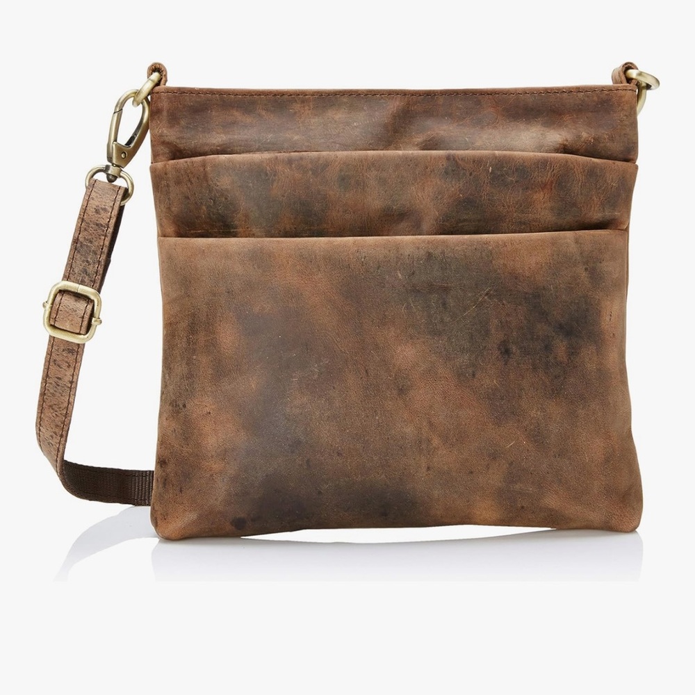 Vintage Boho chic distressed goat leather Crossbody Bag Purse Adjustable Strap